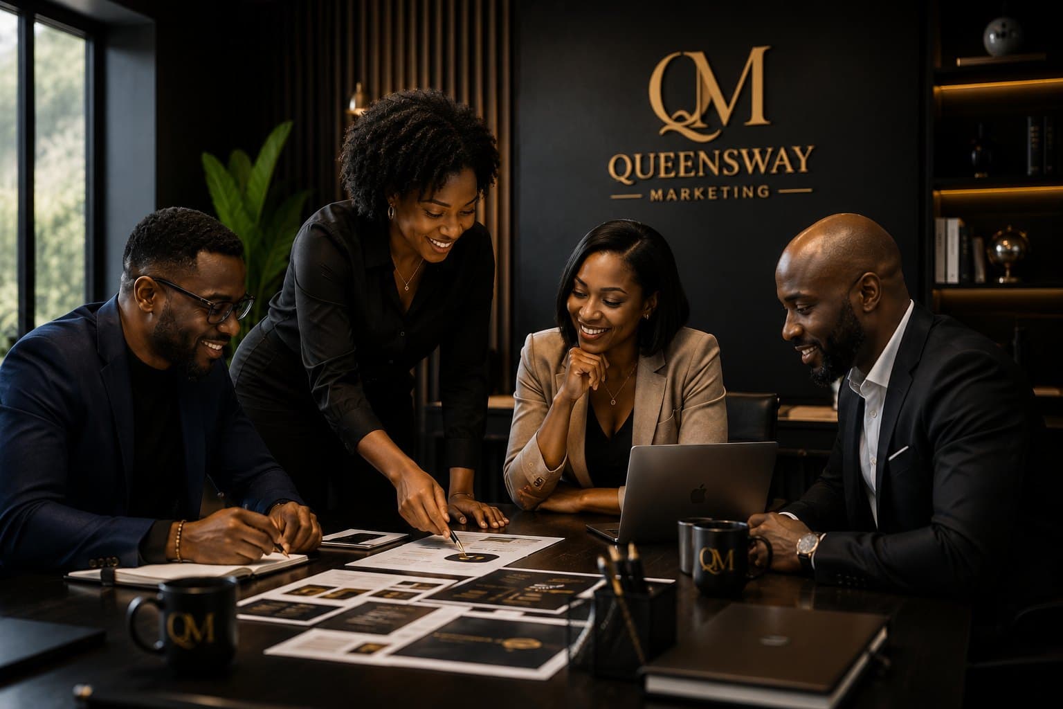The Queensway Marketing team in a strategy session at the Nairobi studio